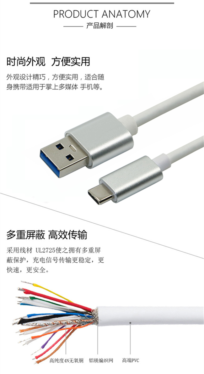 usb3.1type-c铝合金数据线